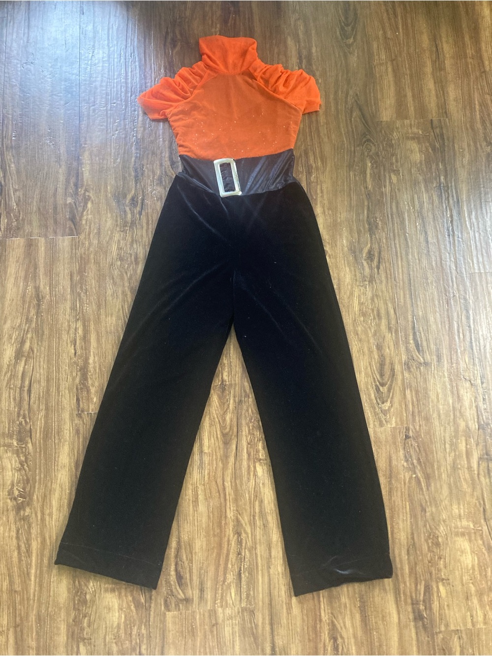 Art Stone Orange & Black Velvet Jumpsuit Size Small Theater Cosplay